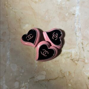 Chanel Pink and Black Heart Buttons
